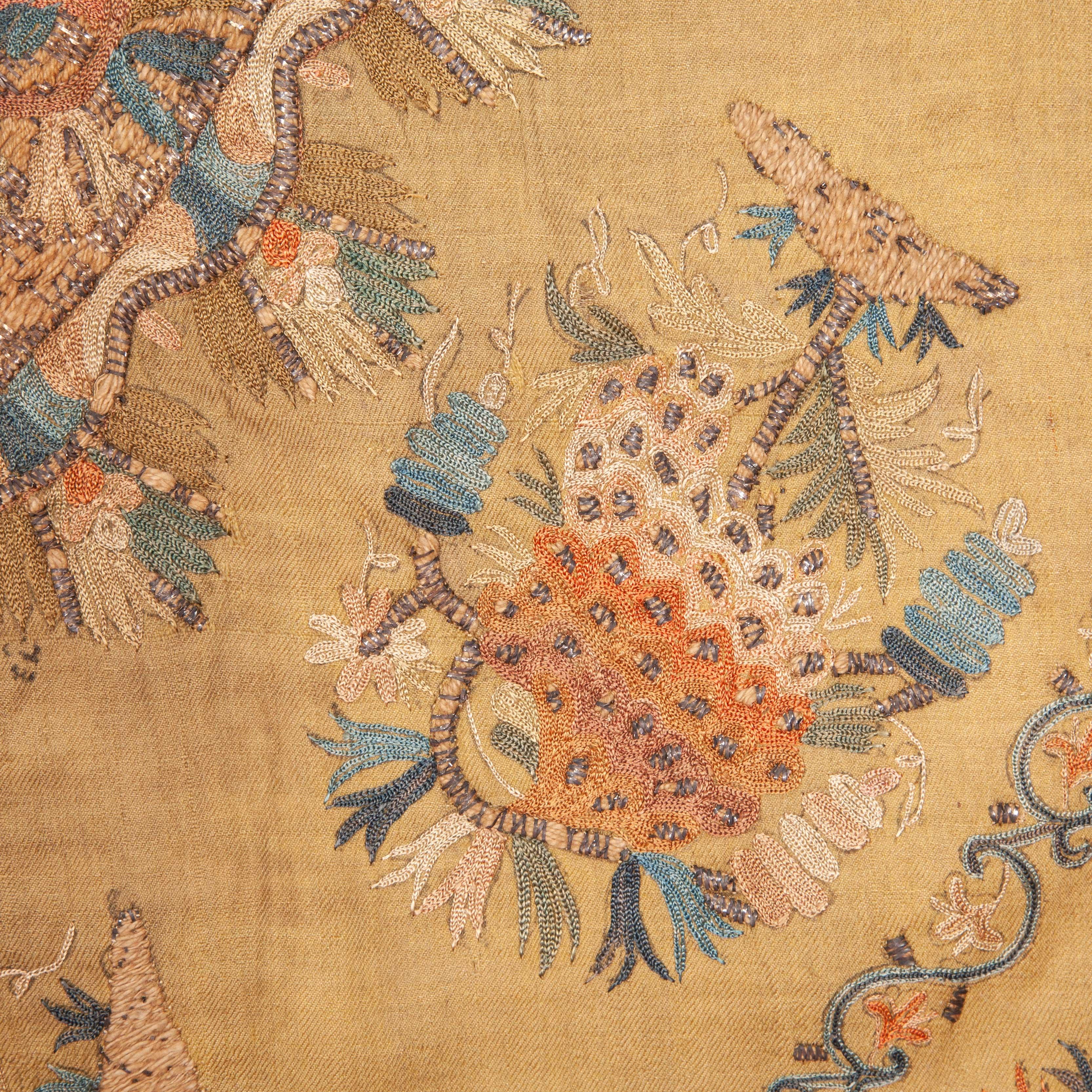 Embroidered Antique Ottoman Embroidery on Pashmina Wool Cloth, Mid-19th Century