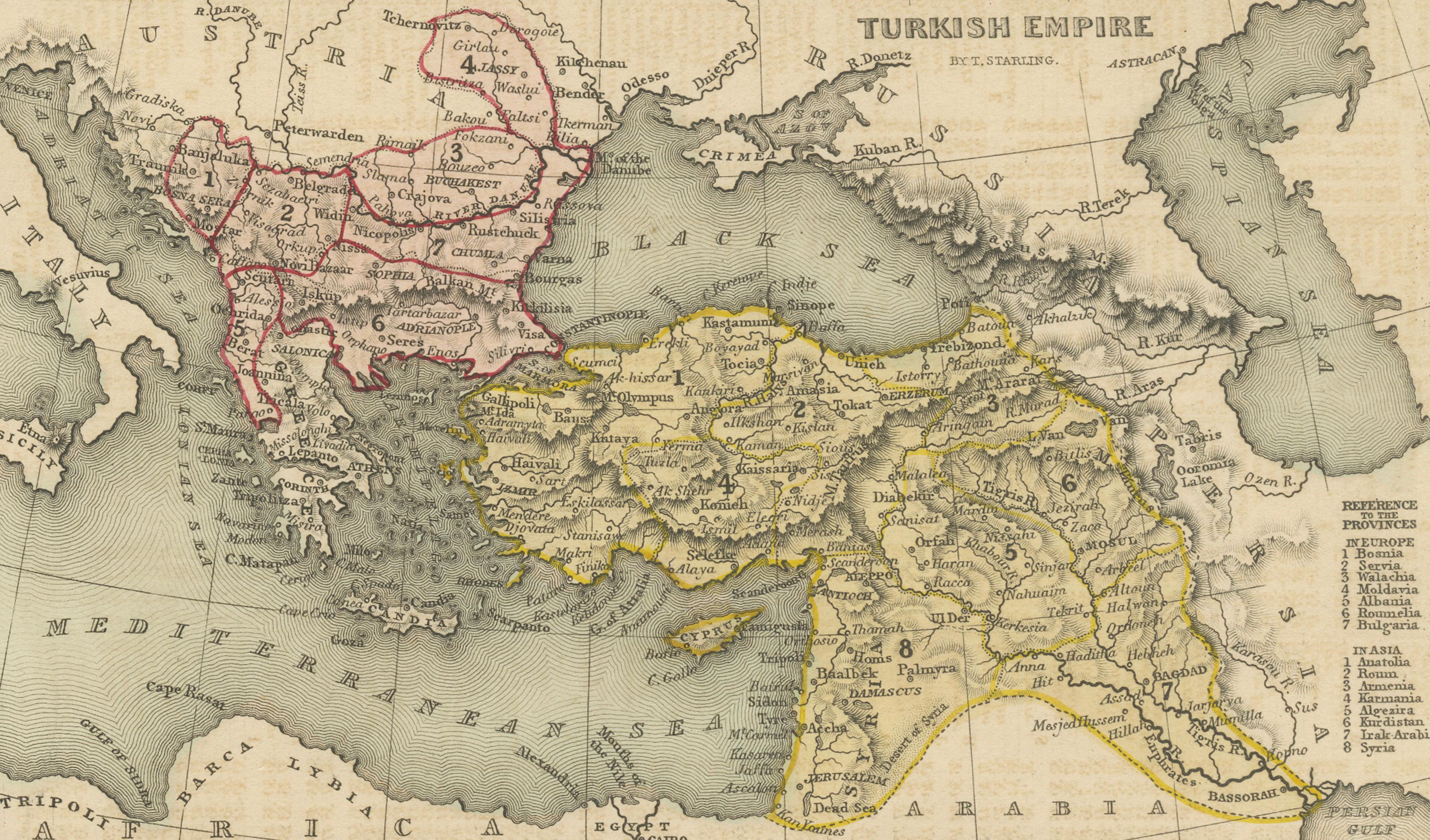 Antique Ottoman Empire Miniature Map, Turkey Balkans Arabia, Starling, 1833