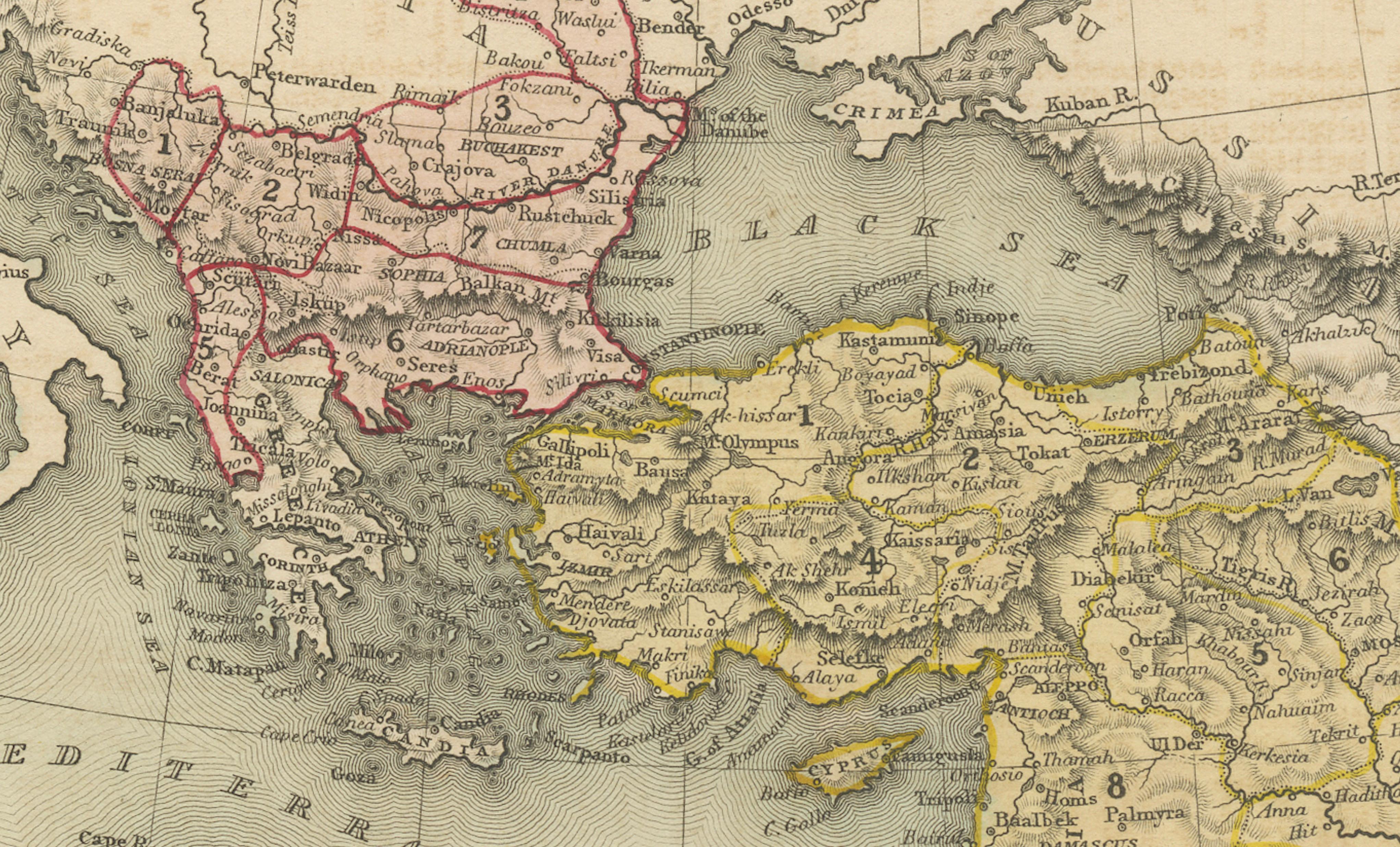 Antique Ottoman Empire Miniature Map, Turkey Balkans Arabia, Starling, 1833