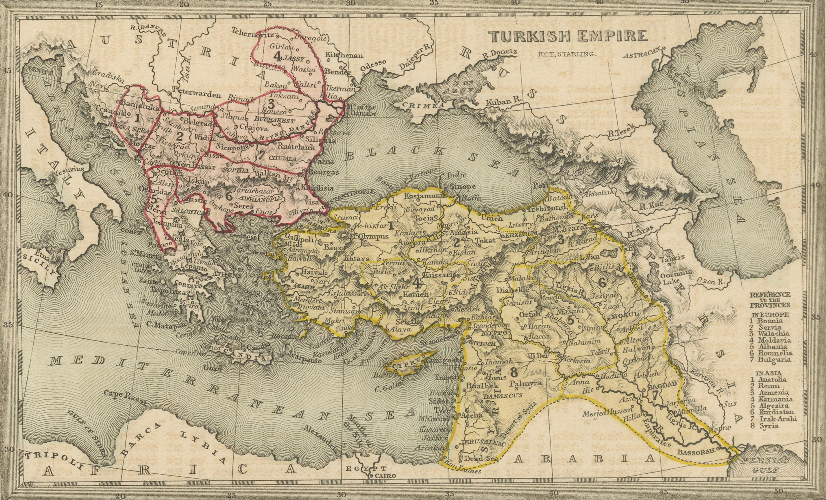 Antique Ottoman Empire Miniature Map, Turkey Balkans Arabia, Starling, 1833