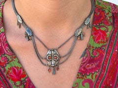Antique Ottoman Empire Multistrand Necklace Silver Tula Decorations Agate Beads