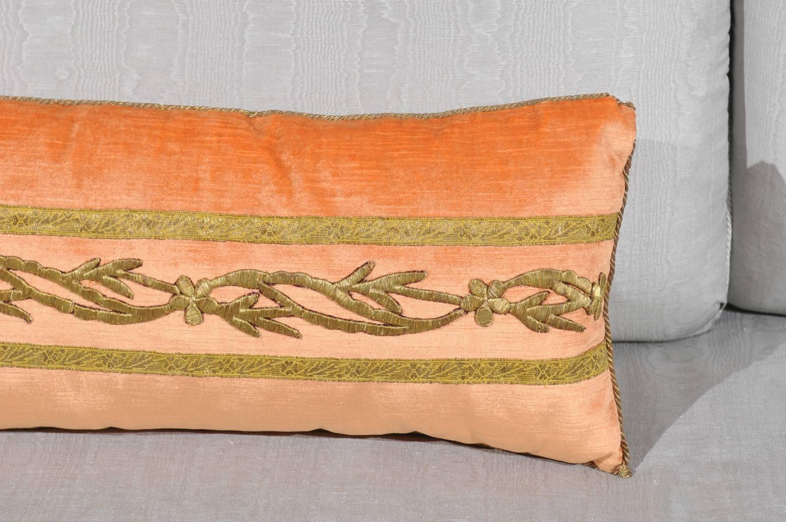 American Antique Ottoman Empire Raised Gold Metallic Embroidery on Melon Velvet Pillow