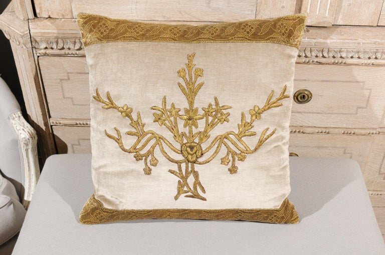 Antique Ottoman Empire Raised Gold Metallic Embroidery On Silver
