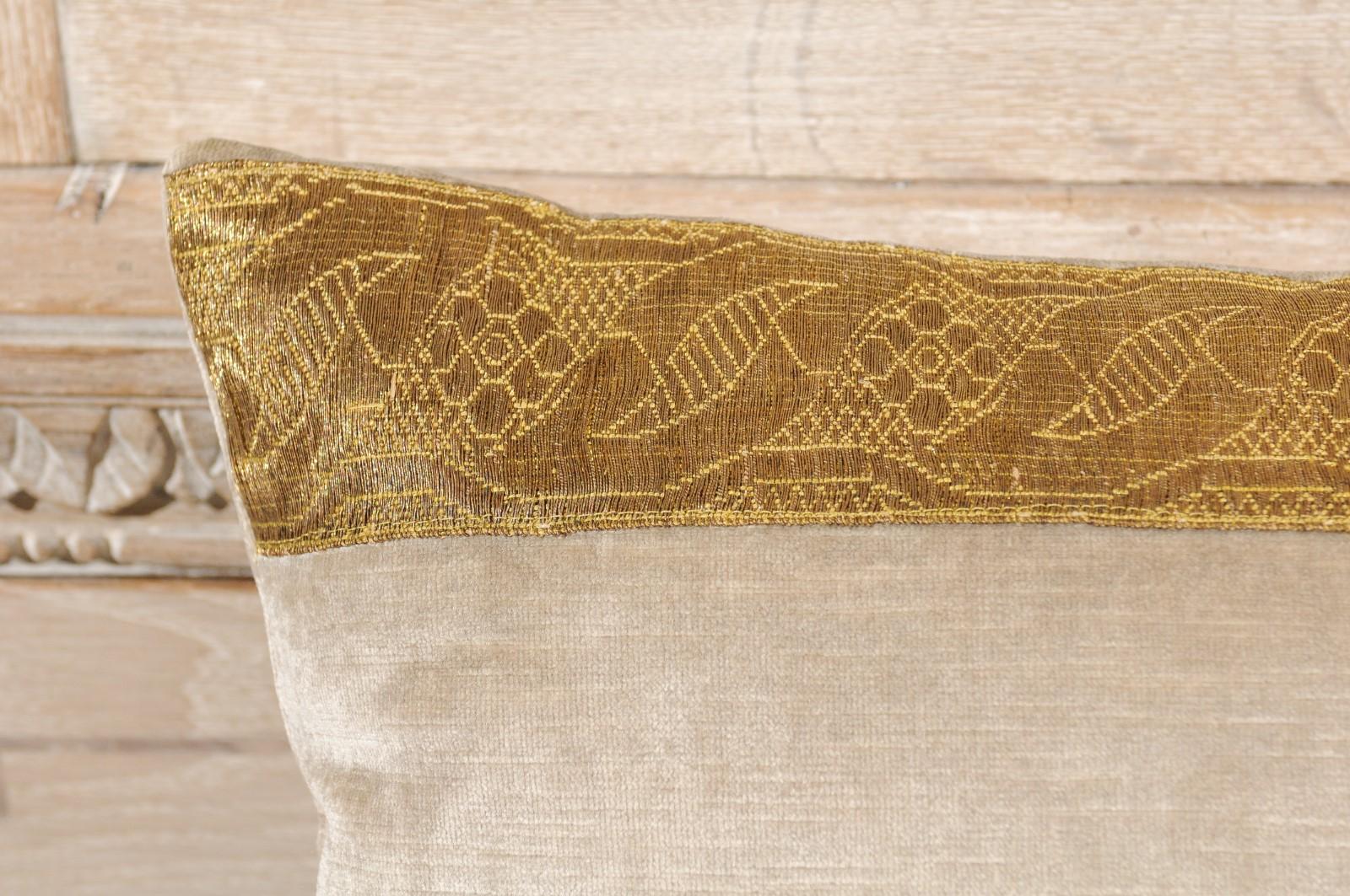 Antique Ottoman Empire Raised Gold Metallic Embroidery on Silver Velvet Pillows In Good Condition For Sale In Atlanta, GA