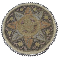 Round Ottoman Empire Turkish Embroidery Tughra Textile Panel