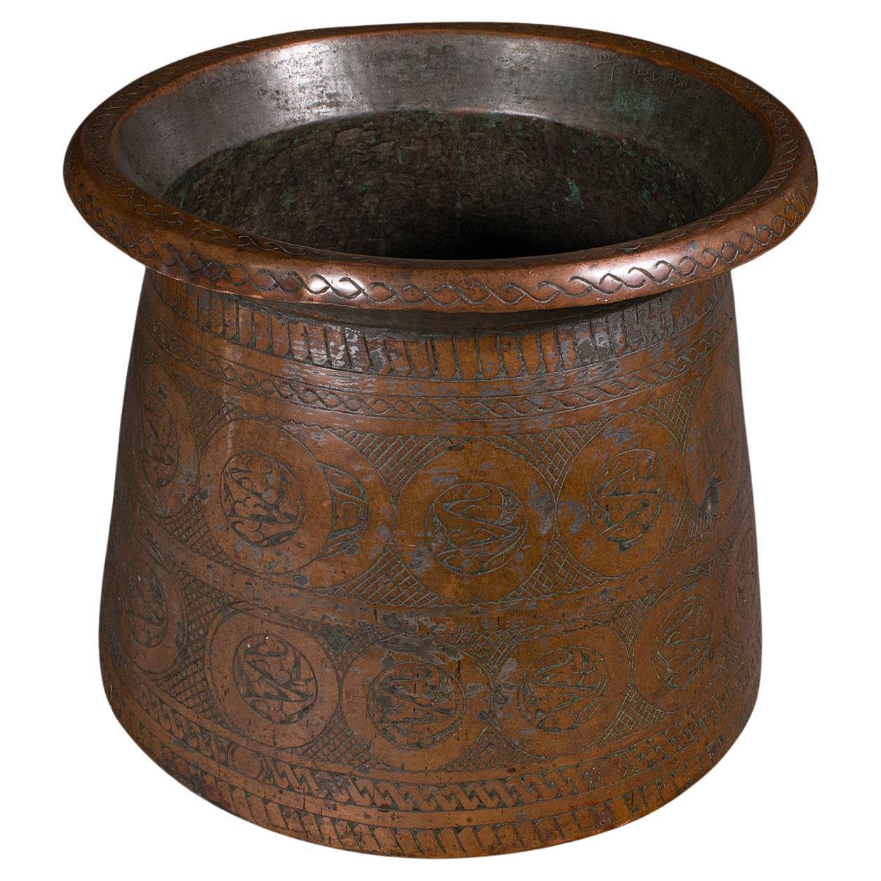 Antique Ottoman Empire Waste Paper Bin, Middle Eastern, Copper Basket, Victorian