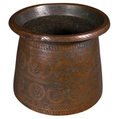 Antique Ottoman Empire Waste Paper Bin, Middle Eastern, Copper Basket, Victorian