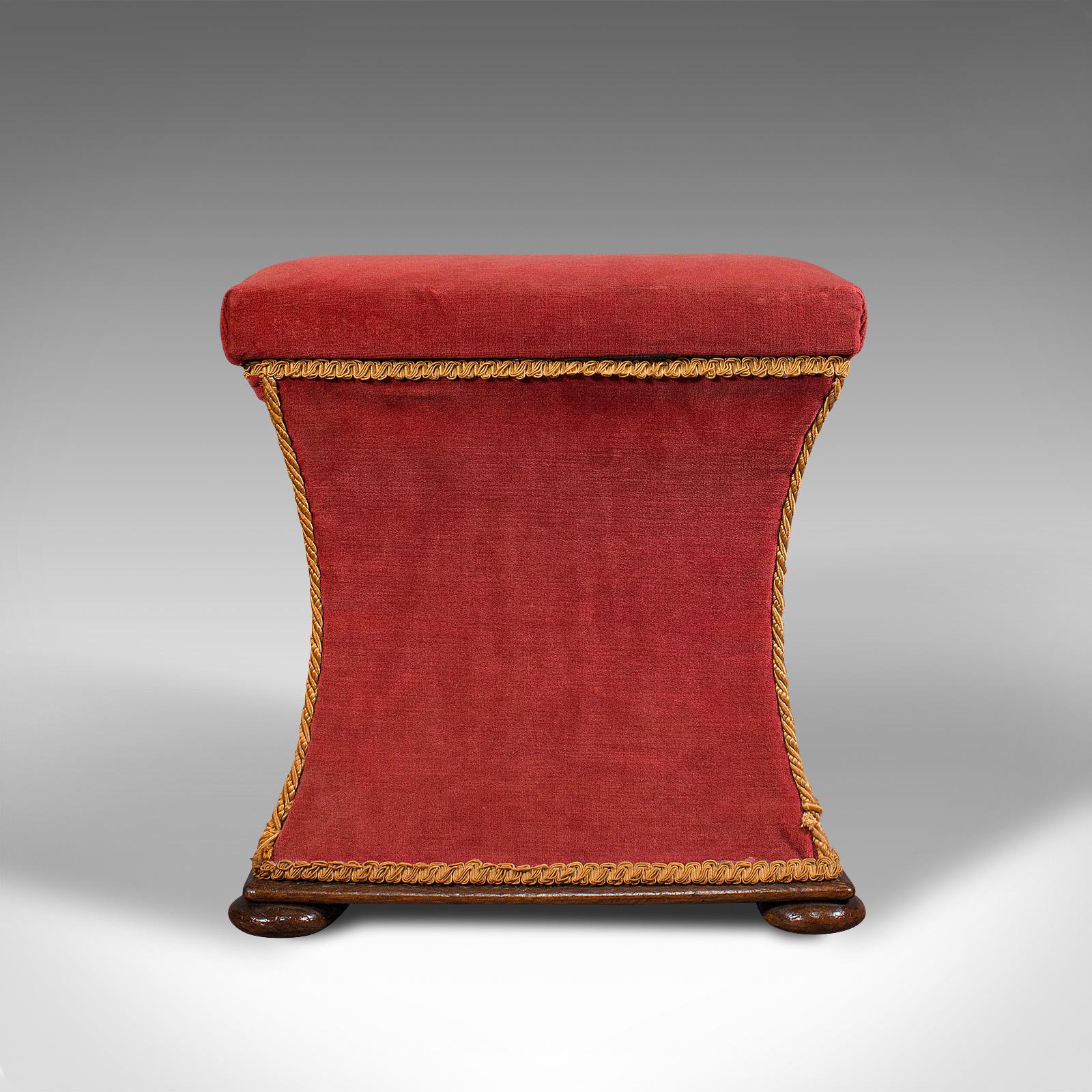 Antique Ottoman, English, Velour, Dressing, Sewing Stool, Victorian, Circa 1890 In Good Condition In Hele, Devon, GB