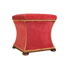 Used Ottoman, English, Velour, Dressing, Sewing Stool, Victorian, Circa 1890