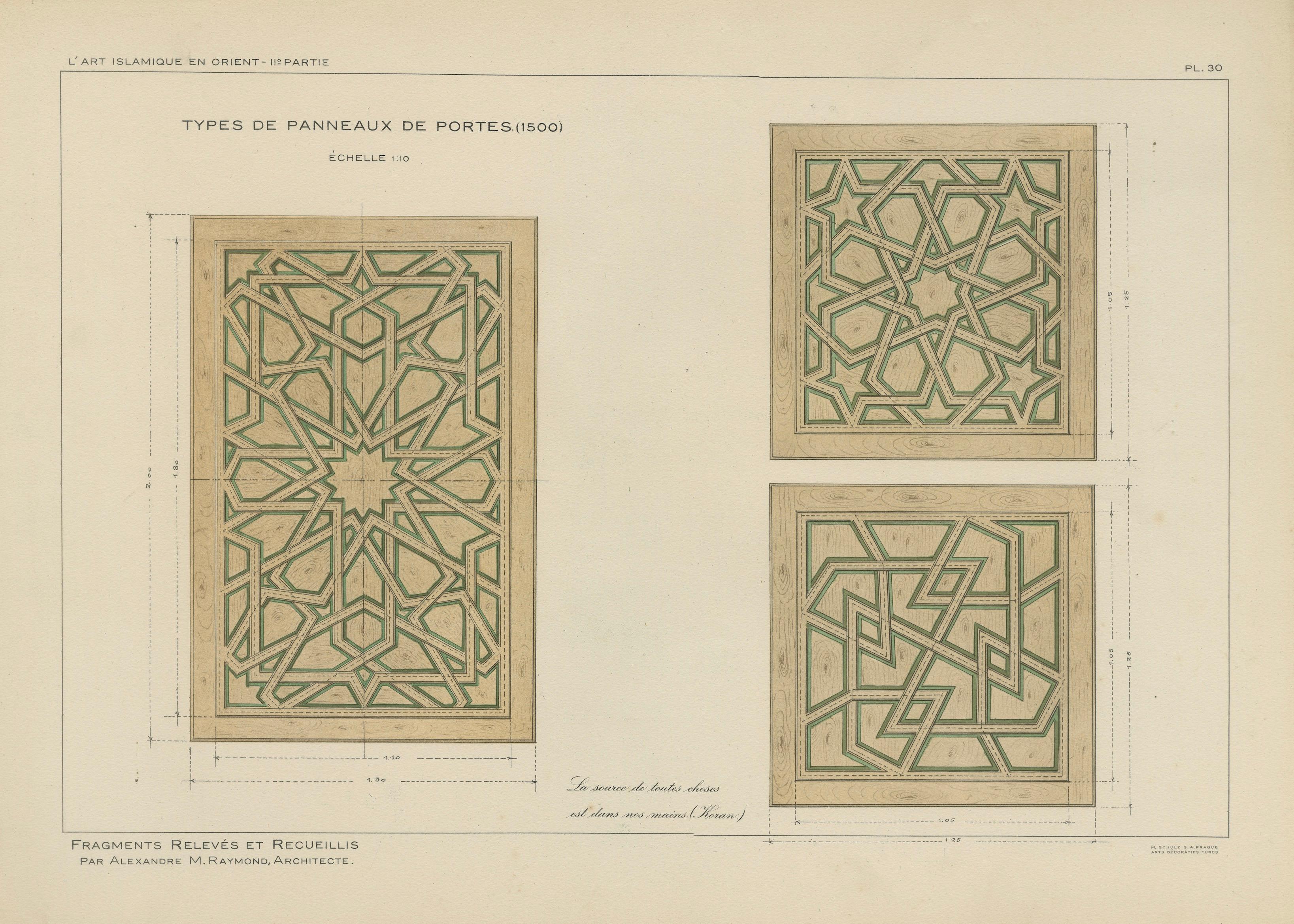 Antique Ottoman Geometric Door Panels Print, Islamic Woodwork Designs, 1924