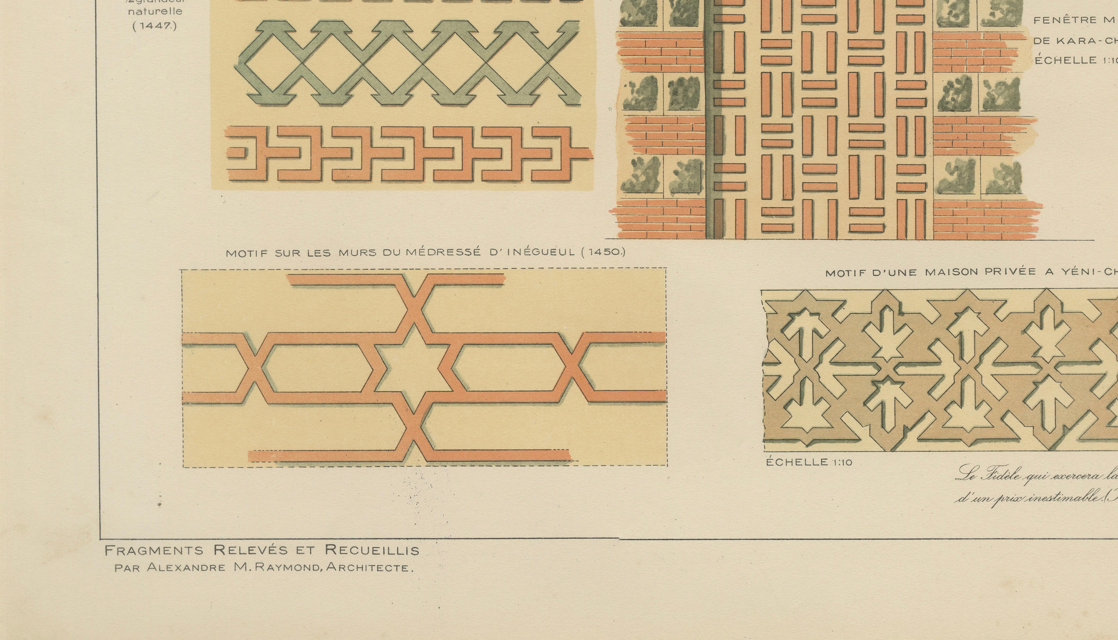 Antique Ottoman Glazed Brick Ornament Print, Bursa & İnegöl, Published in 1924