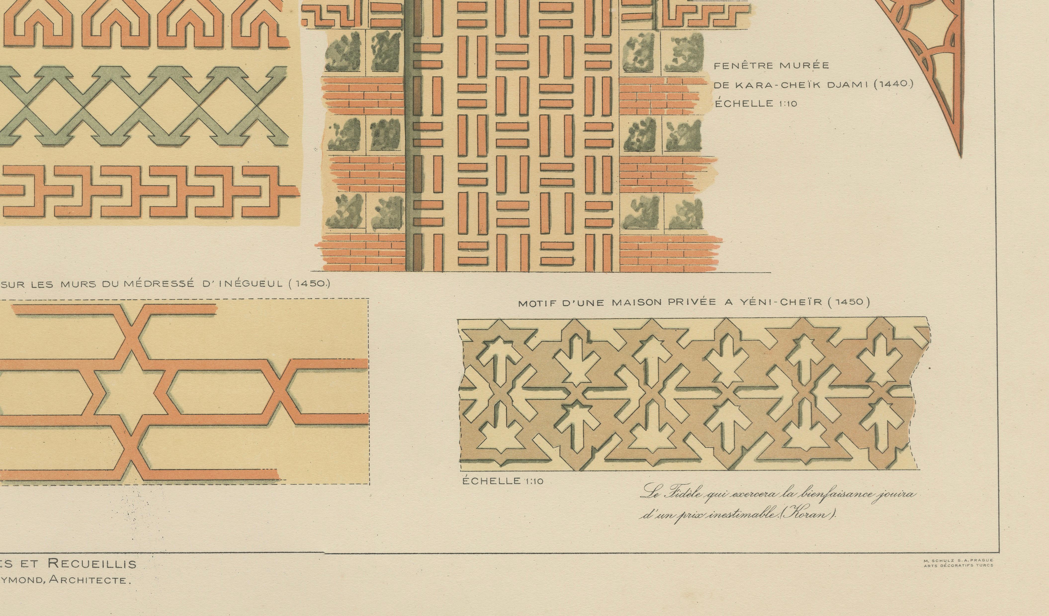Antique Ottoman Glazed Brick Ornament Print, Bursa & İnegöl, Published in 1924