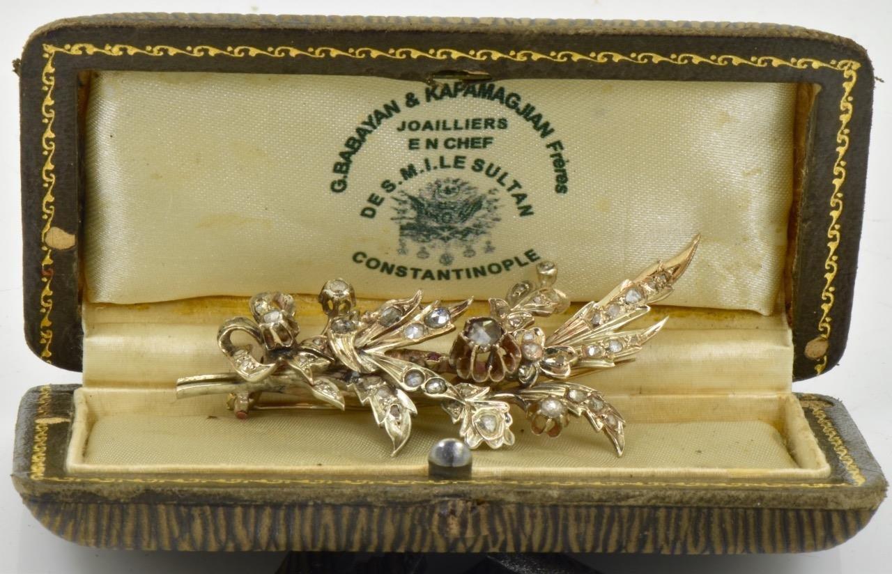 Antique 19 th Century Ottoman 9k gold & old Rose Cut Diamonds Brooch, specially made for the Sultan's Court by the most famous Ottoman jewelry company of G.Babayan & Kapamadjian Freres, Constantinople-the official jeweler of his Majesty the