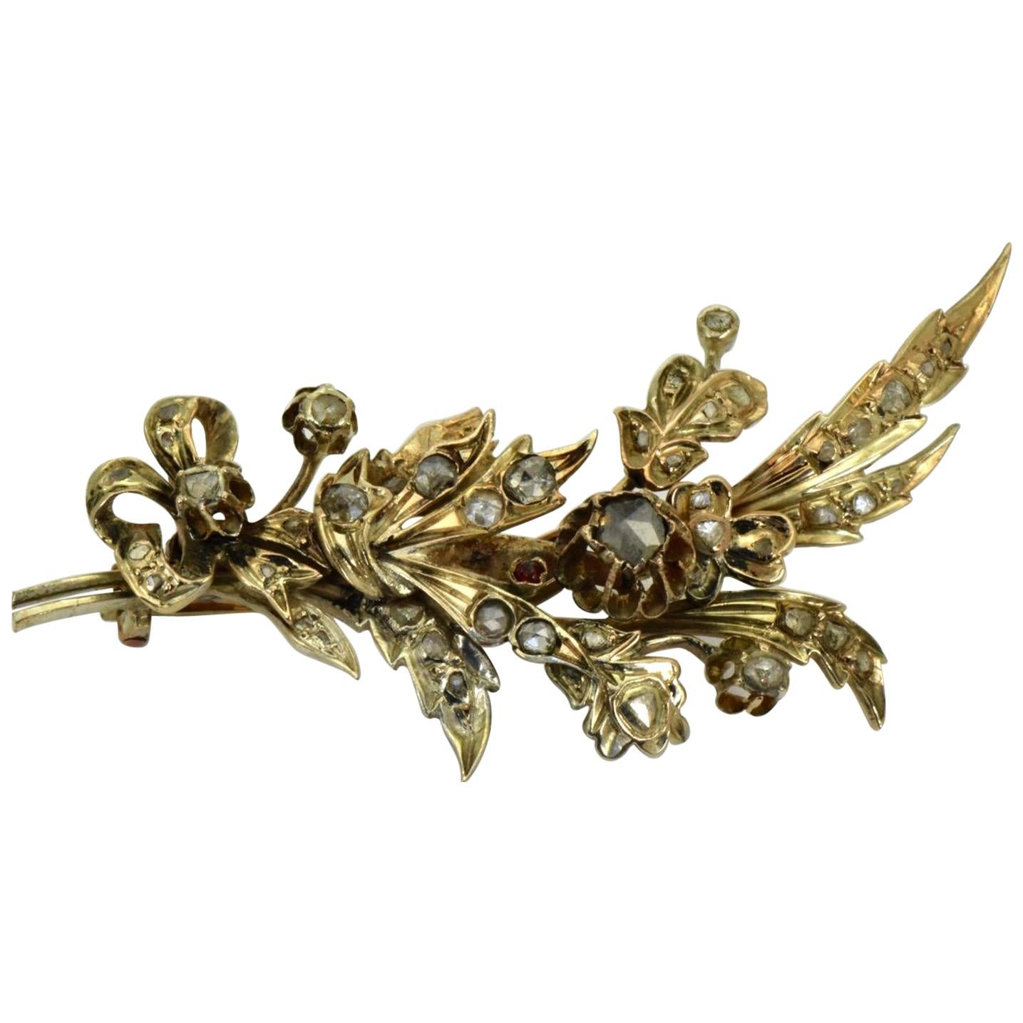 Antique Ottoman Gold and Rose Diamonds Brooch, 19th Century For Sale