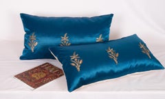 Antique Ottoman, Gold on Blue Pillow Cases, Late 19th c.