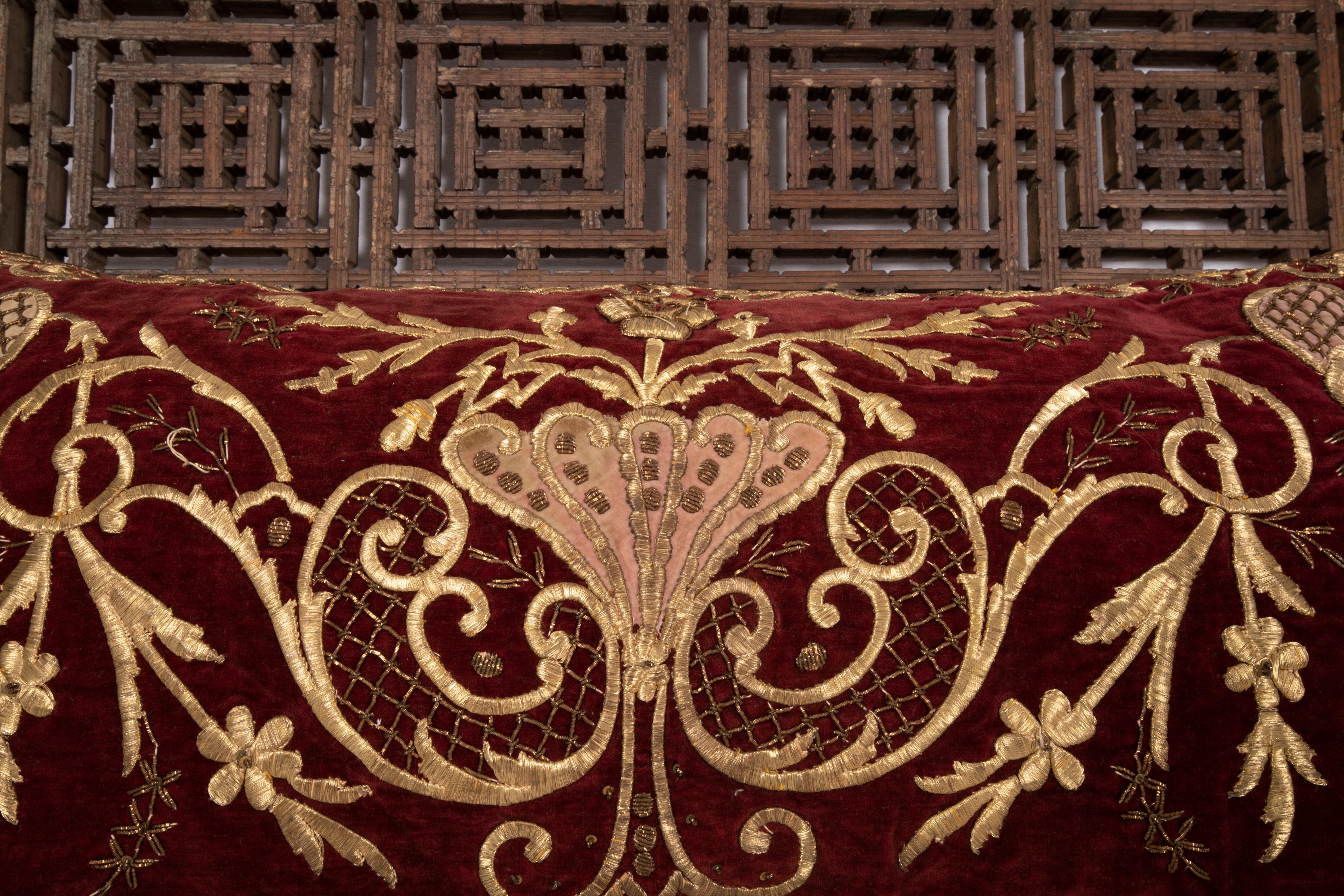 19th Century Antique Ottoman Gold on Purple Pillow Case, Late 19th C.