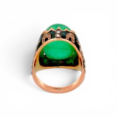 Antique Ottoman Gold Ring — 12ct Natural Ural Emerald & Diamonds  19th century