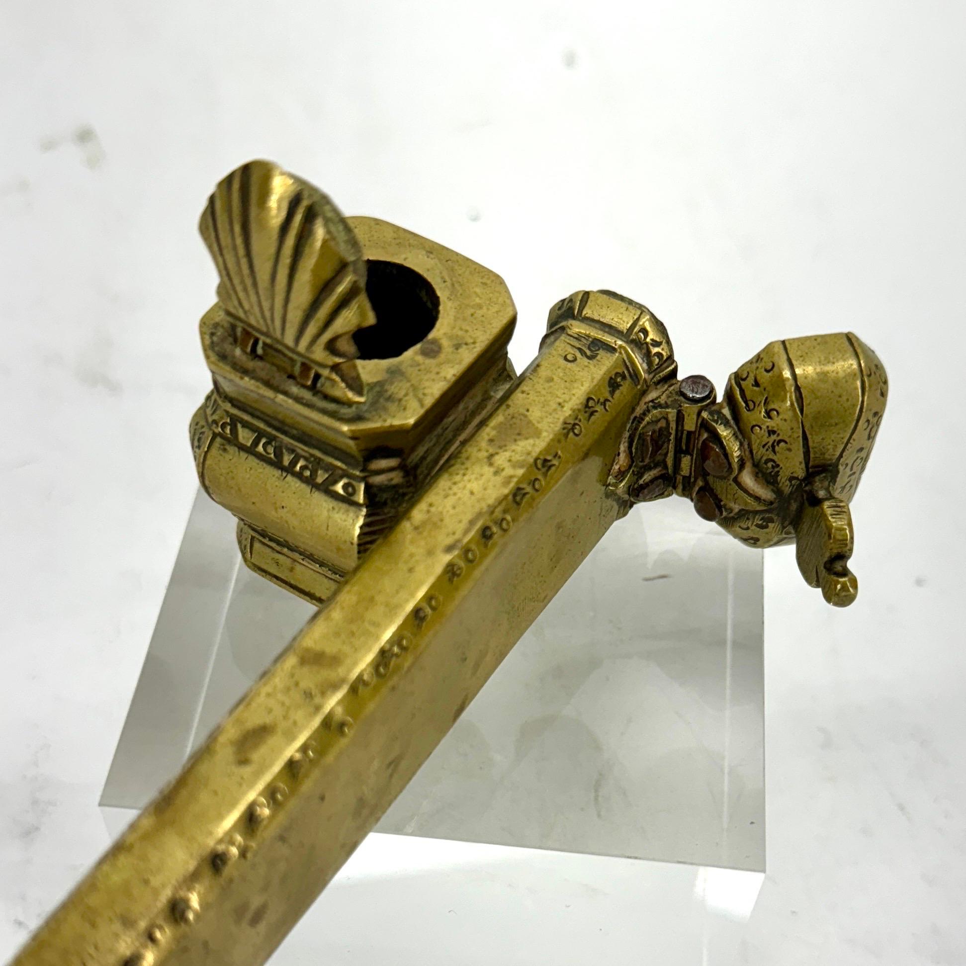 Antique Ottoman Inkwell Qalamdan and Pen Case in Brass, Turkey In Good Condition For Sale In Haddonfield, NJ
