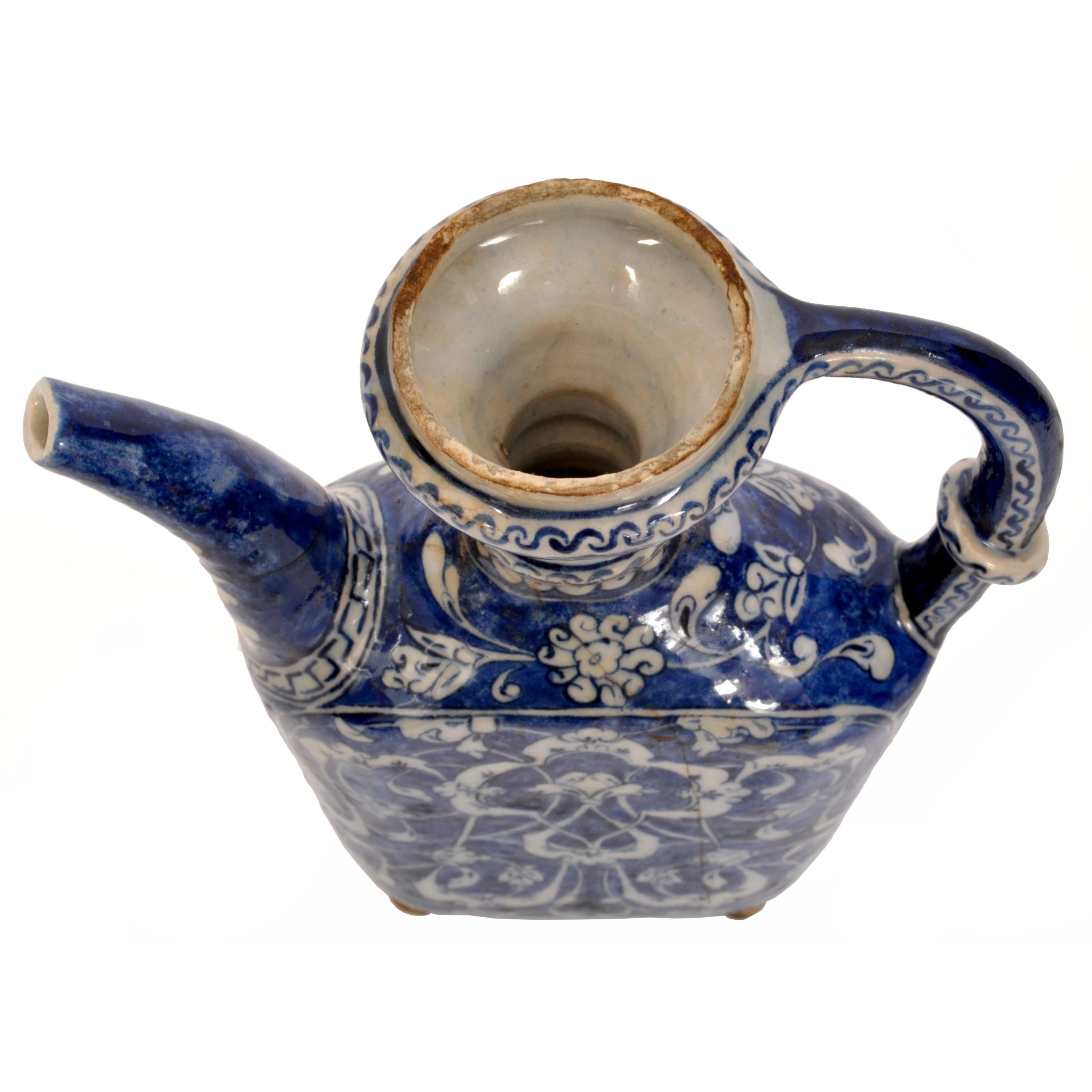 Antique Ottoman Islamic Blue & White Iznik Pottery Water Jug Ewer Turkey, 1650 1
