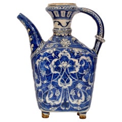 Antique Ottoman Islamic Blue & White Iznik Pottery Water Jug Ewer Turkey, 1650