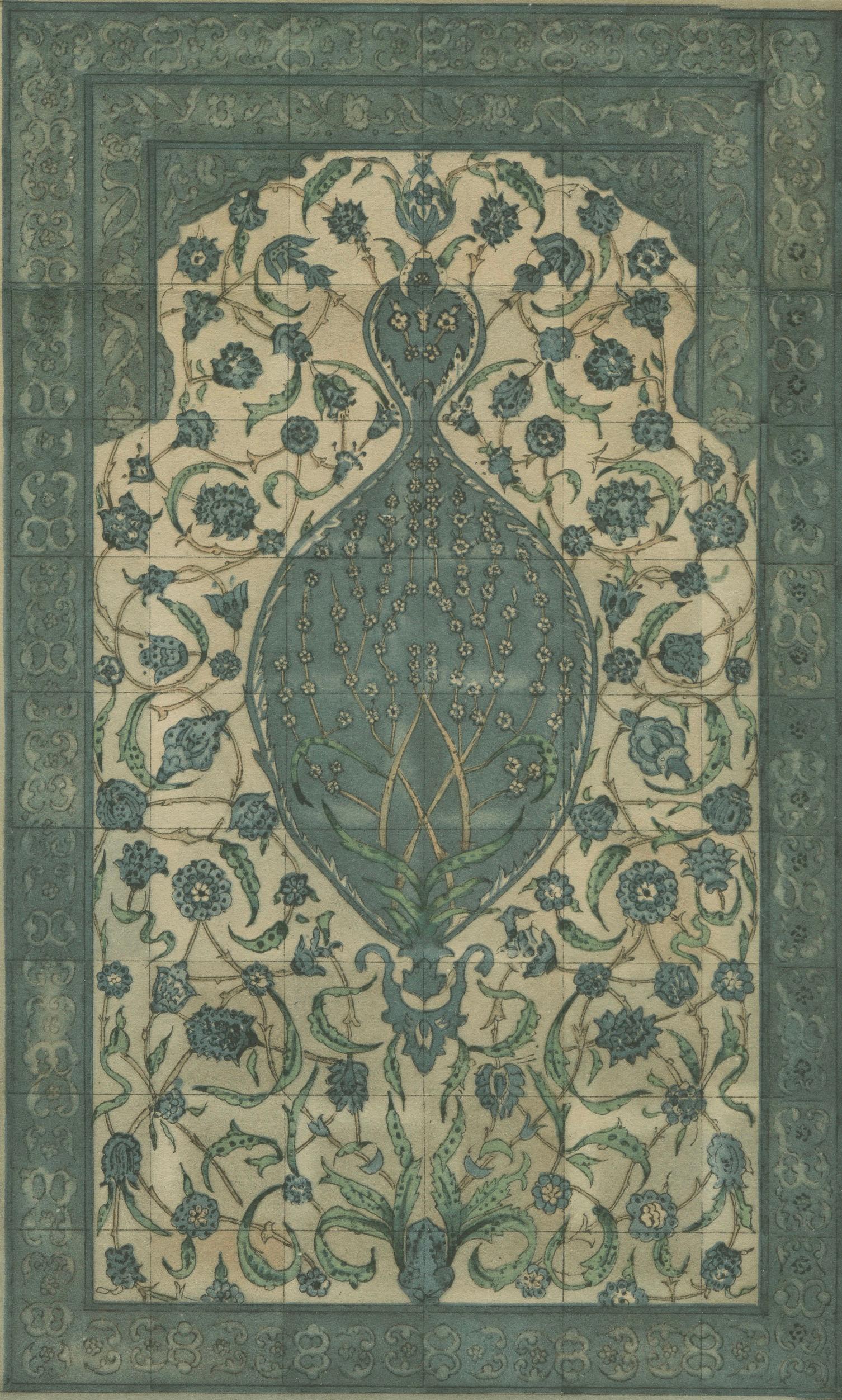 Antique Ottoman Iznik Tile Panel Print, Tomb of Sultan Selim II, Istanbul, 1924