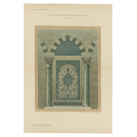 Antique Ottoman Iznik Tile Panel Print, Tomb of Sultan Selim II, Istanbul, 1924