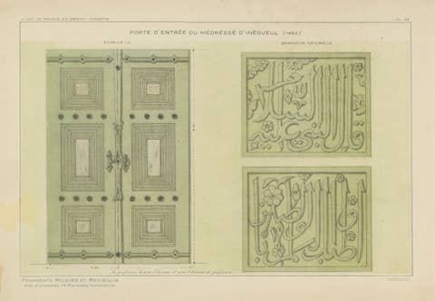 Antique Ottoman Madrasa Door & Calligraphy Print, İnegöl Bursa, Raymond 1924