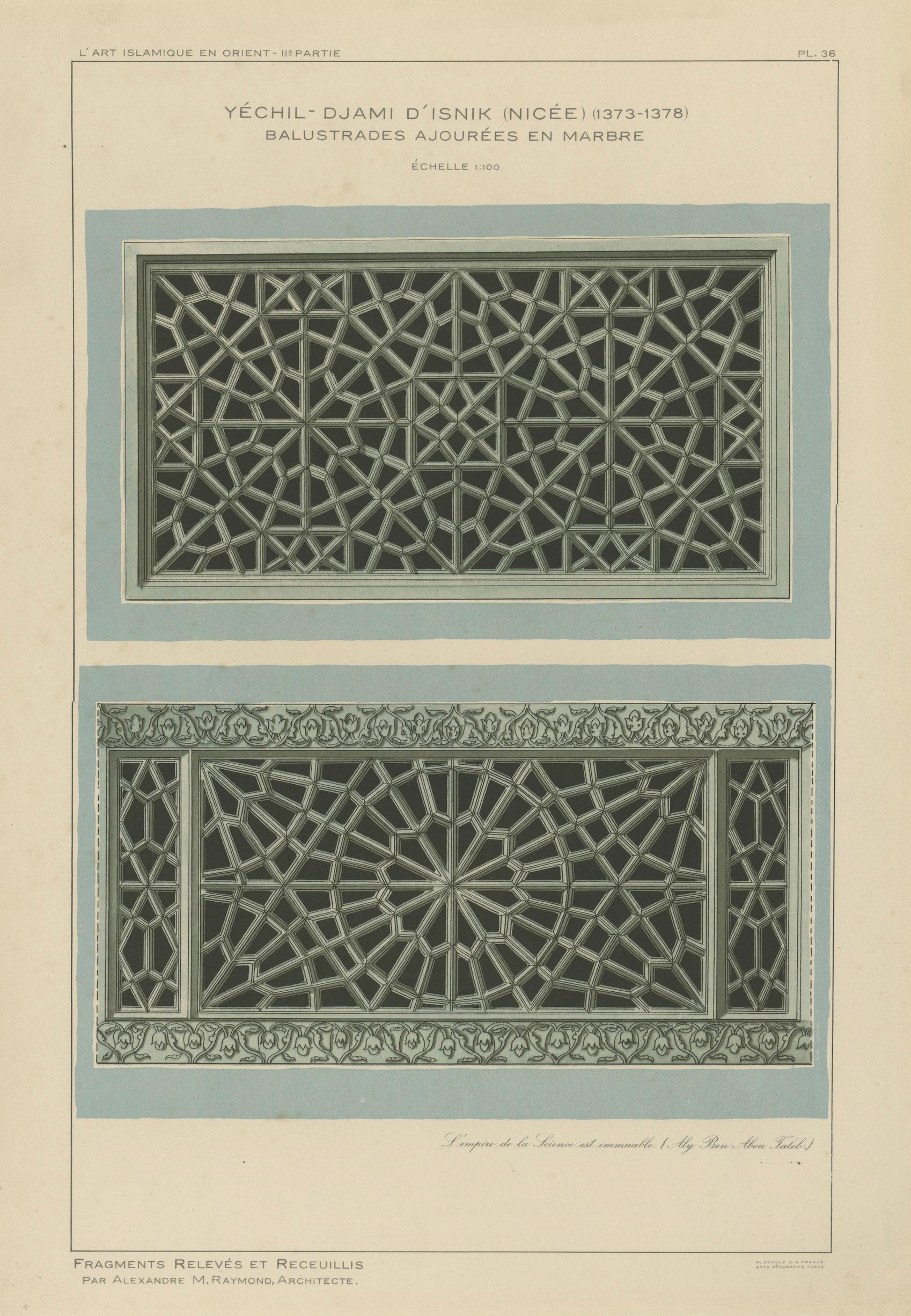 Antique Ottoman Marble Balustrades Print, Yeşil Mosque, İznik, Raymond, 1924