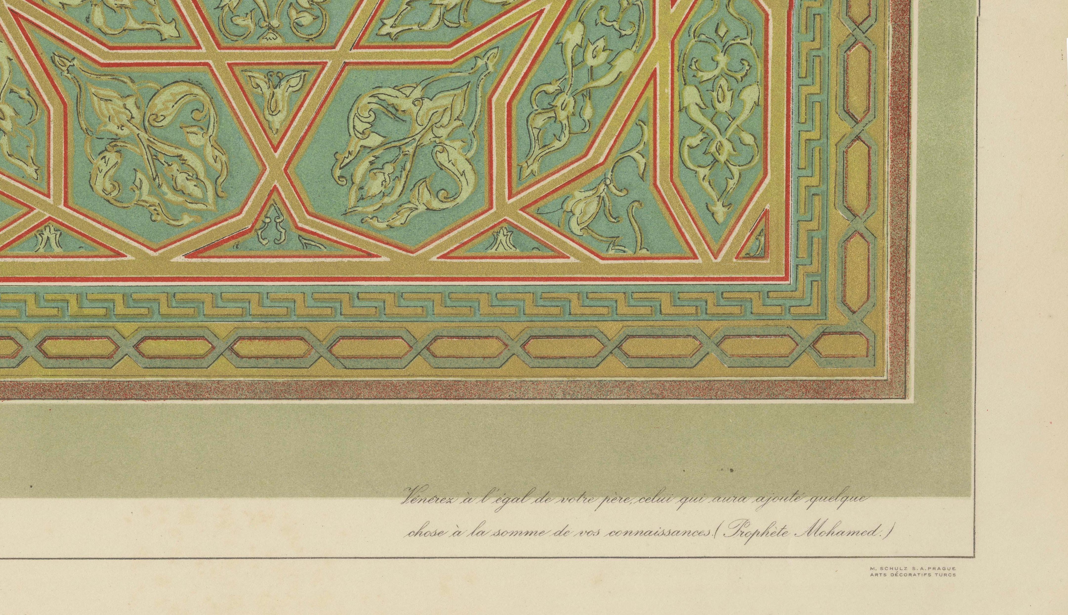 Antique Ottoman Painted Ceiling Design Print, Old Bursa School, Published 1924