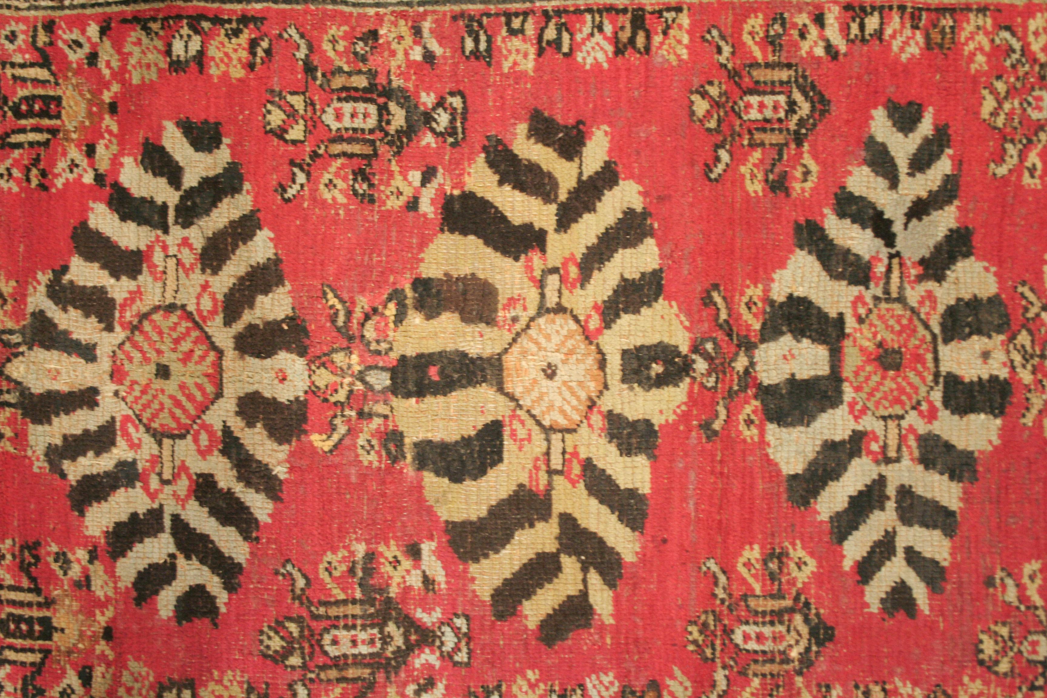 Oushak Antique Ottoman Period Soft Red Double Niche Kula Rug For Sale