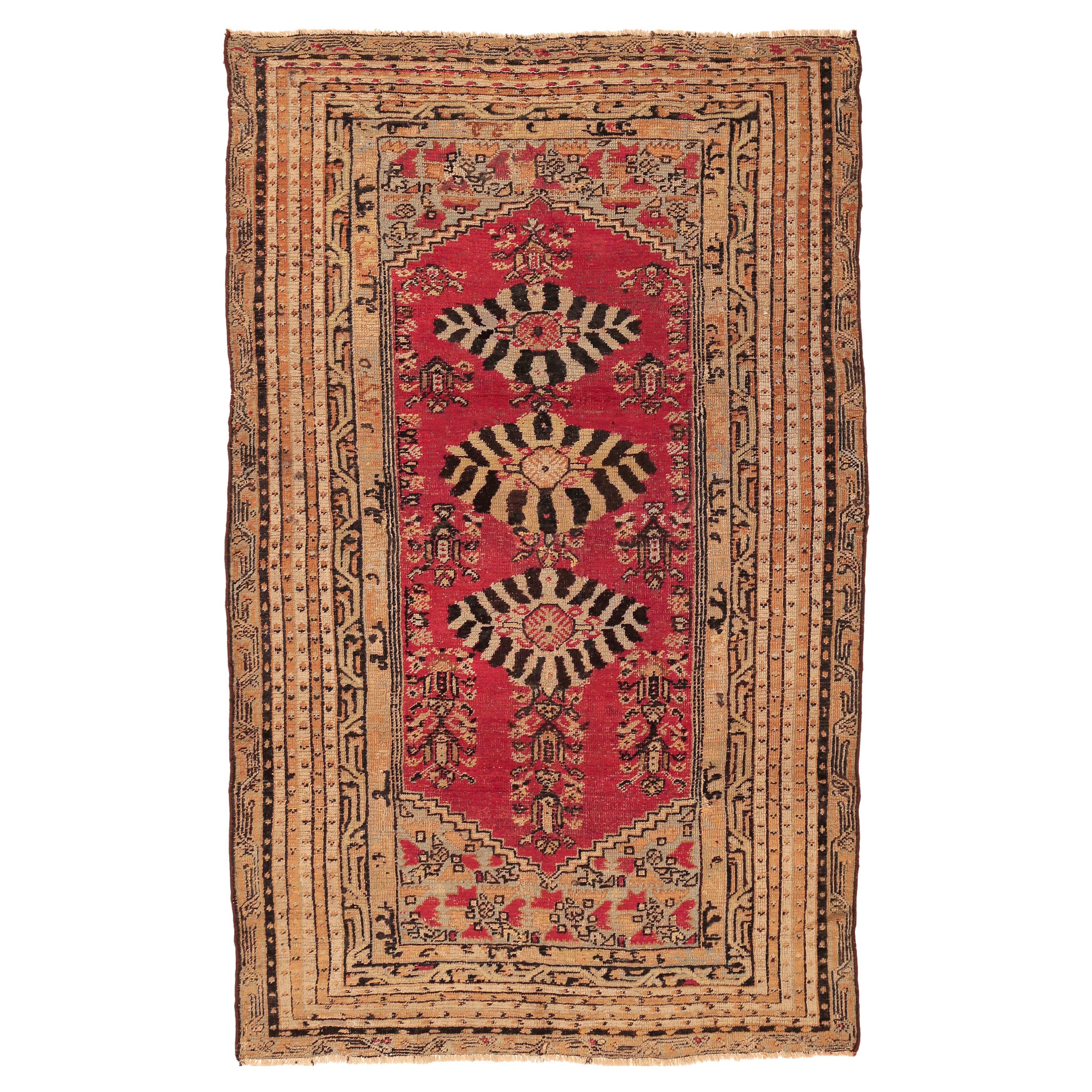 Antique Ottoman Period Soft Red Double Niche Kula Rug For Sale