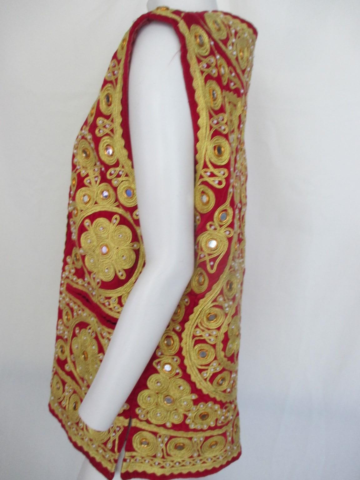 Brown Antique Ottoman Red Velvet Vest For Sale