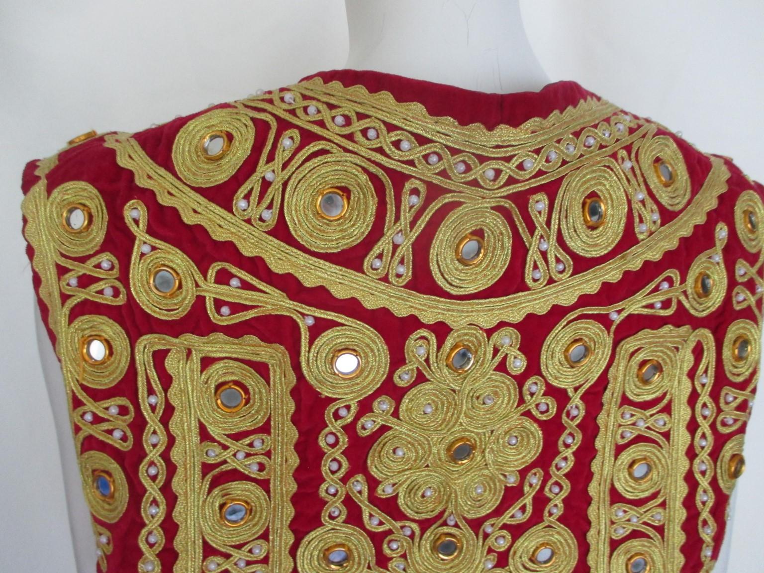 Women's or Men's Antique Ottoman Red Velvet Vest For Sale
