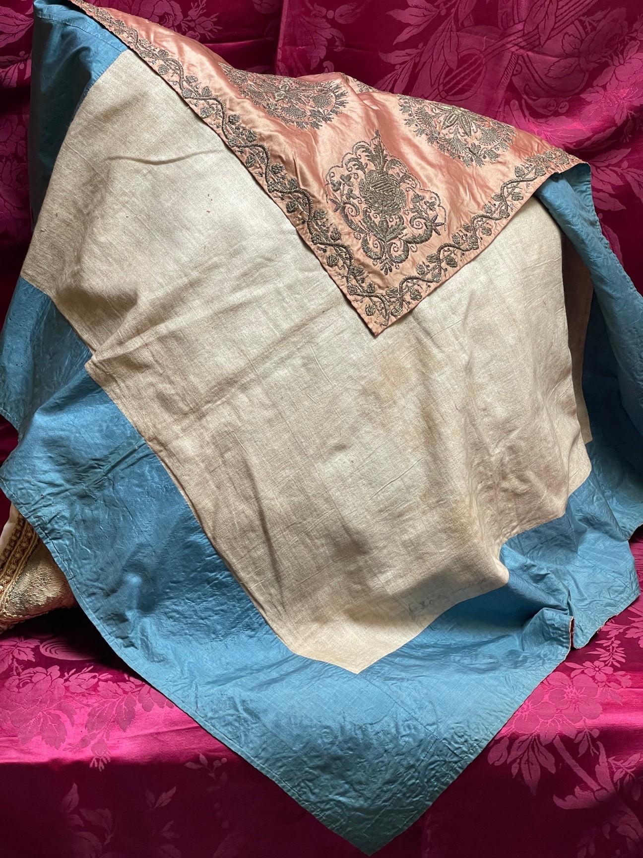 Antique Ottoman Silver Metal Embroidered Cover For Sale 2