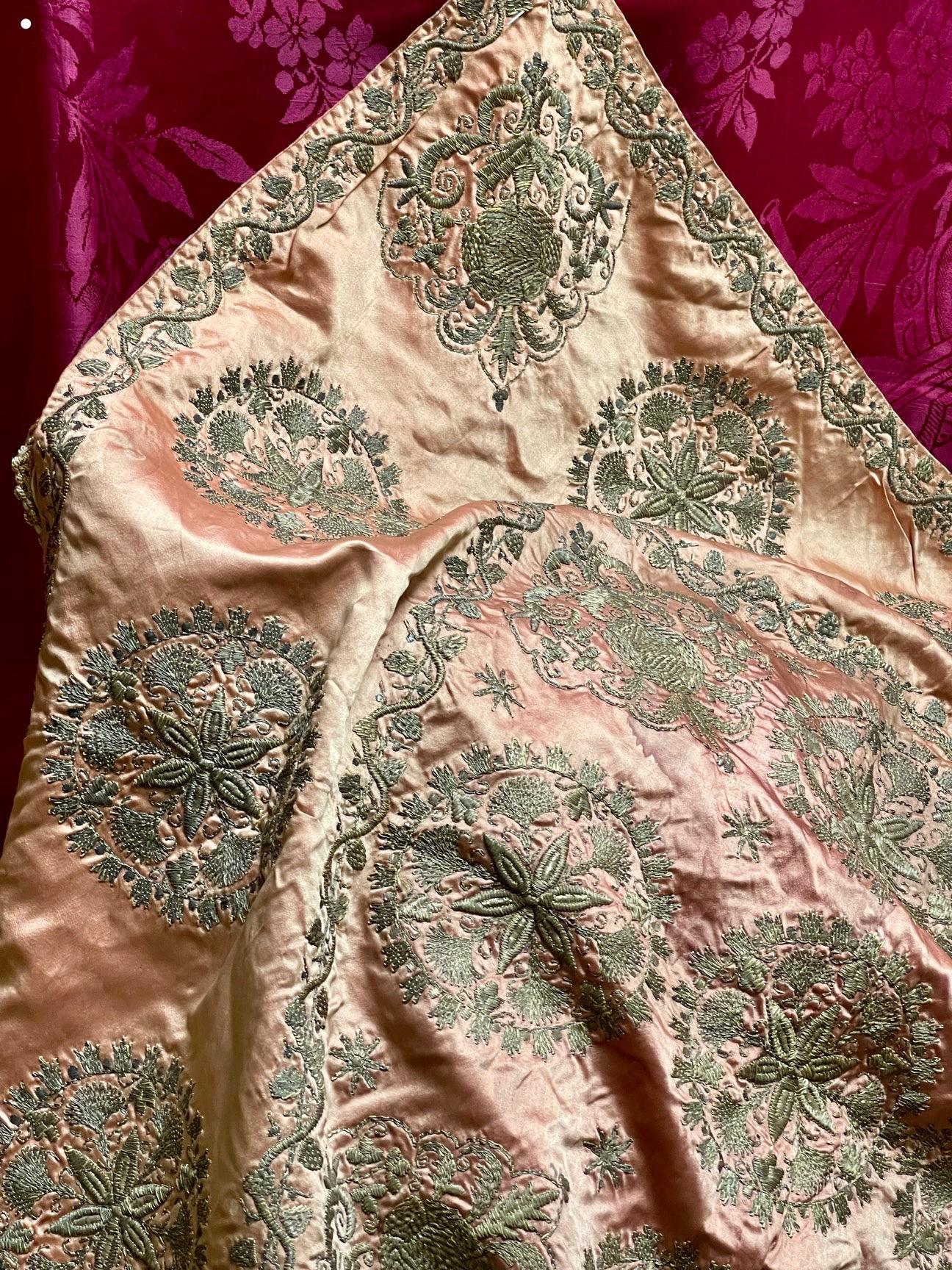 European Antique Ottoman Silver Metal Embroidered Cover For Sale