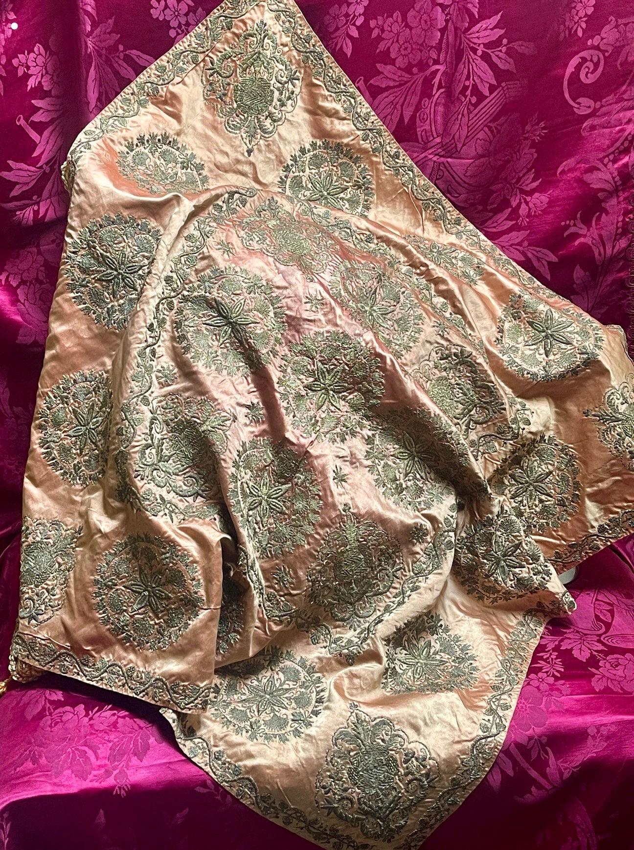 19th Century Antique Ottoman Silver Metal Embroidered Cover For Sale