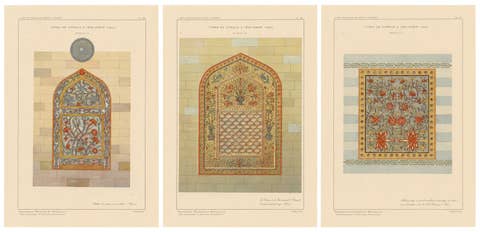 Antique Ottoman Stained Glass Designs, Yenişehir, Set of Three Plates, 1924