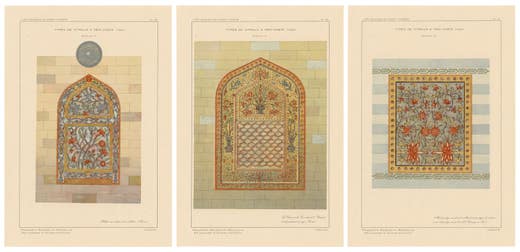 Antique Ottoman Stained Glass Designs, Yenişehir, Set of Three Plates, 1924