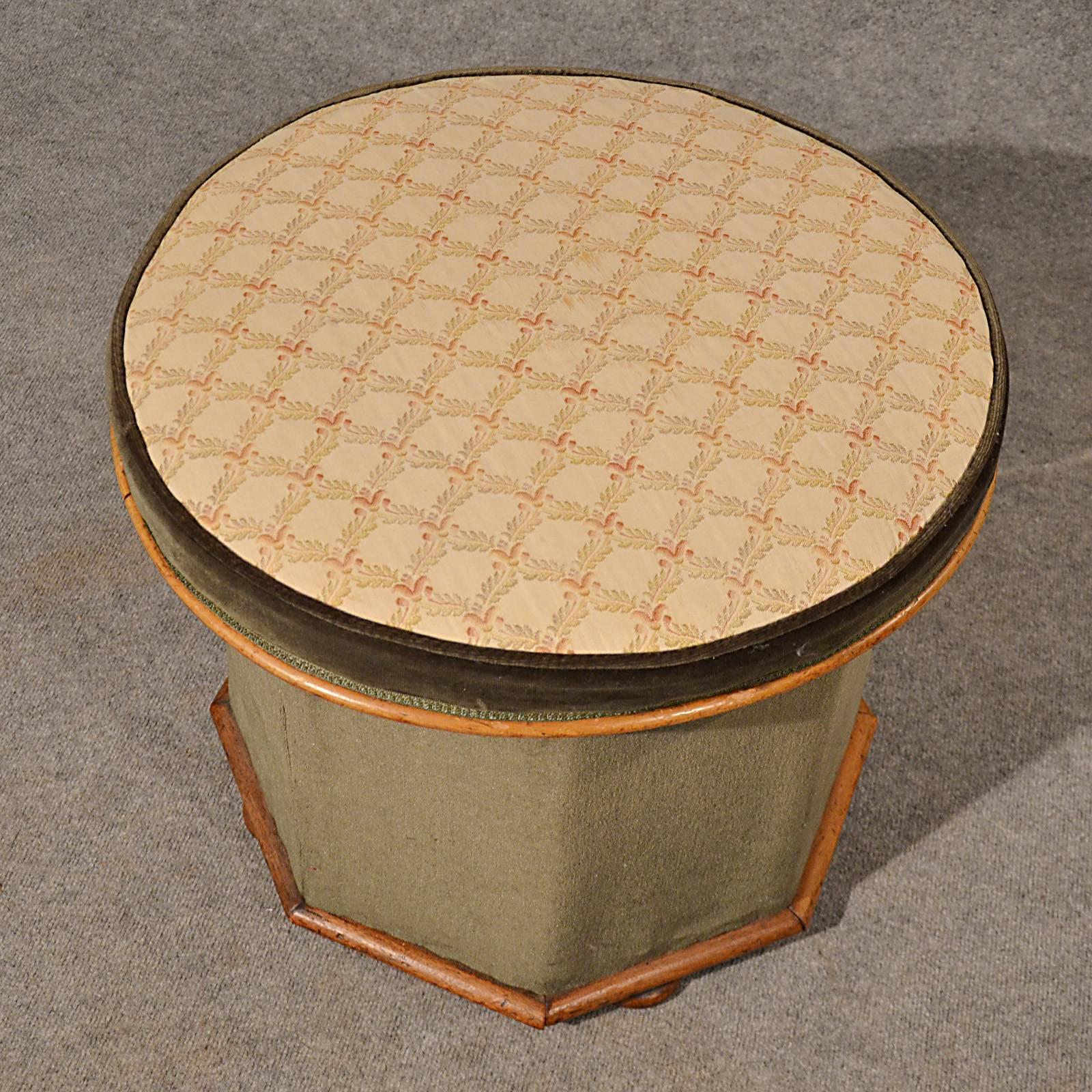 Upholstery Antique Ottoman Stool Dressing Sewing Box Seat Quality English, circa 1880