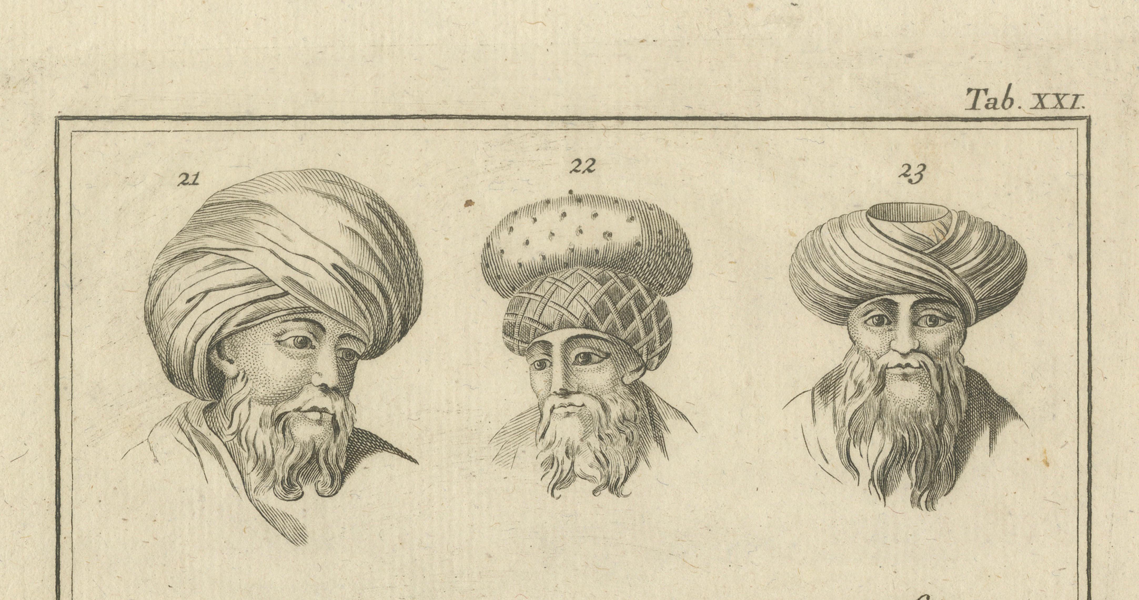 Antique Ottoman Turban Study, 18th Century Costume Headgear Engraving, ca.1774