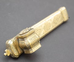 Antique Ottoman Turkish Brass Inkwell Qalamdan with Arabic Calligraphy Writing