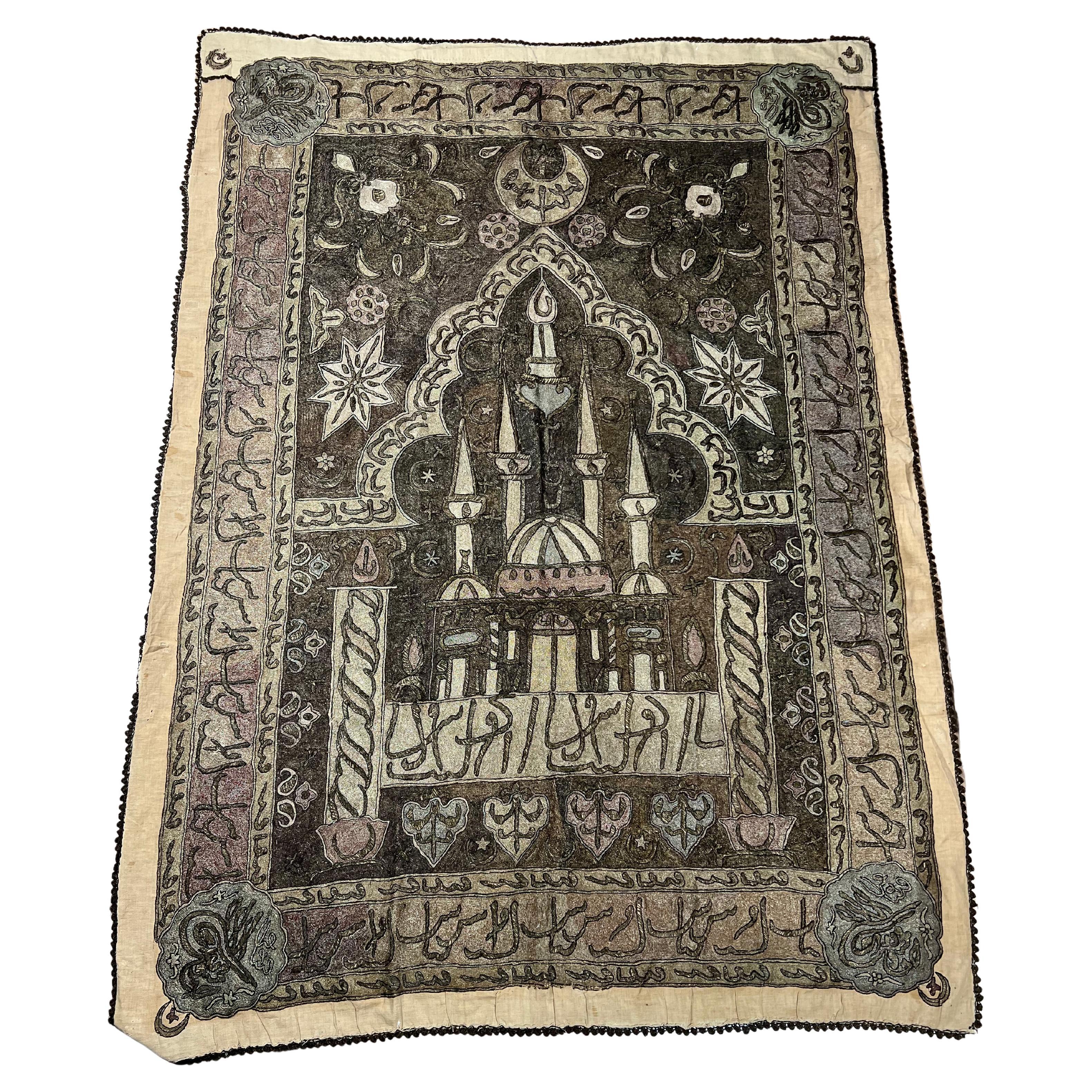 Antiguo bordado turco otomano de mezquita c. Finales del siglo XIX 4' x 5'2"