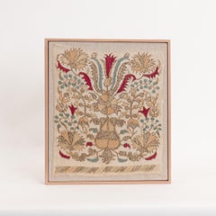 Ancienne broderie turque ottomane encadrée professionnellement, 19e siècle