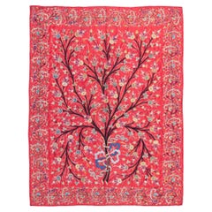 Antique Ottoman Turkish Selimiye Coral Red Satin Silk Embroidered Hanging
