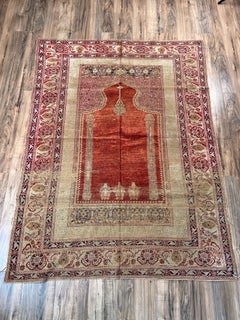 Antique Ottoman Turkish Silk Prayer Rug, c. Late 18th Century 4’6 x 6’2