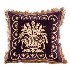 Antique Ottoman Turkish Velvet Metallic Thread Embroidery Pillow Case