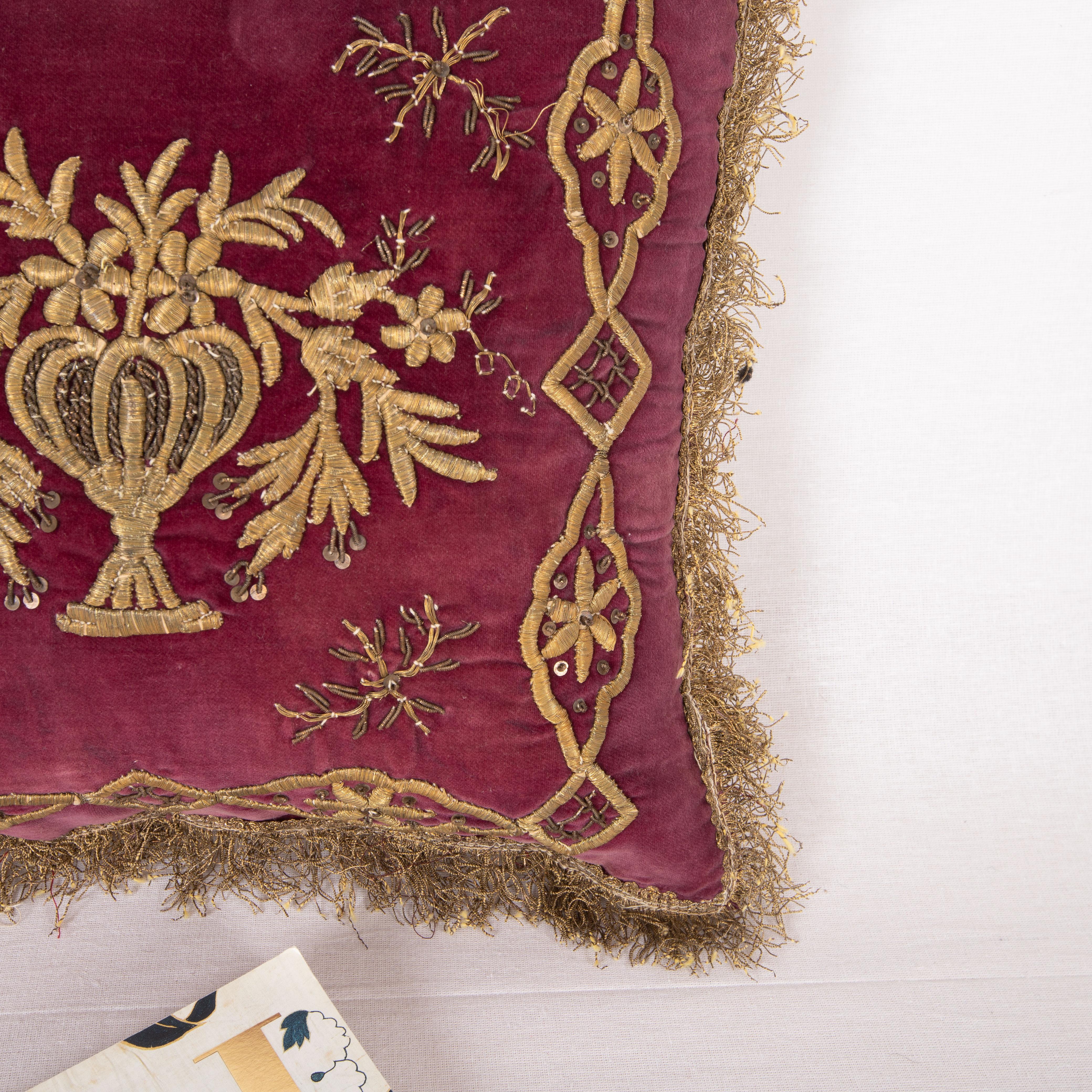 Embroidered Antique Ottoman Velvet Sarma Pillow Cover, Early 20th C.