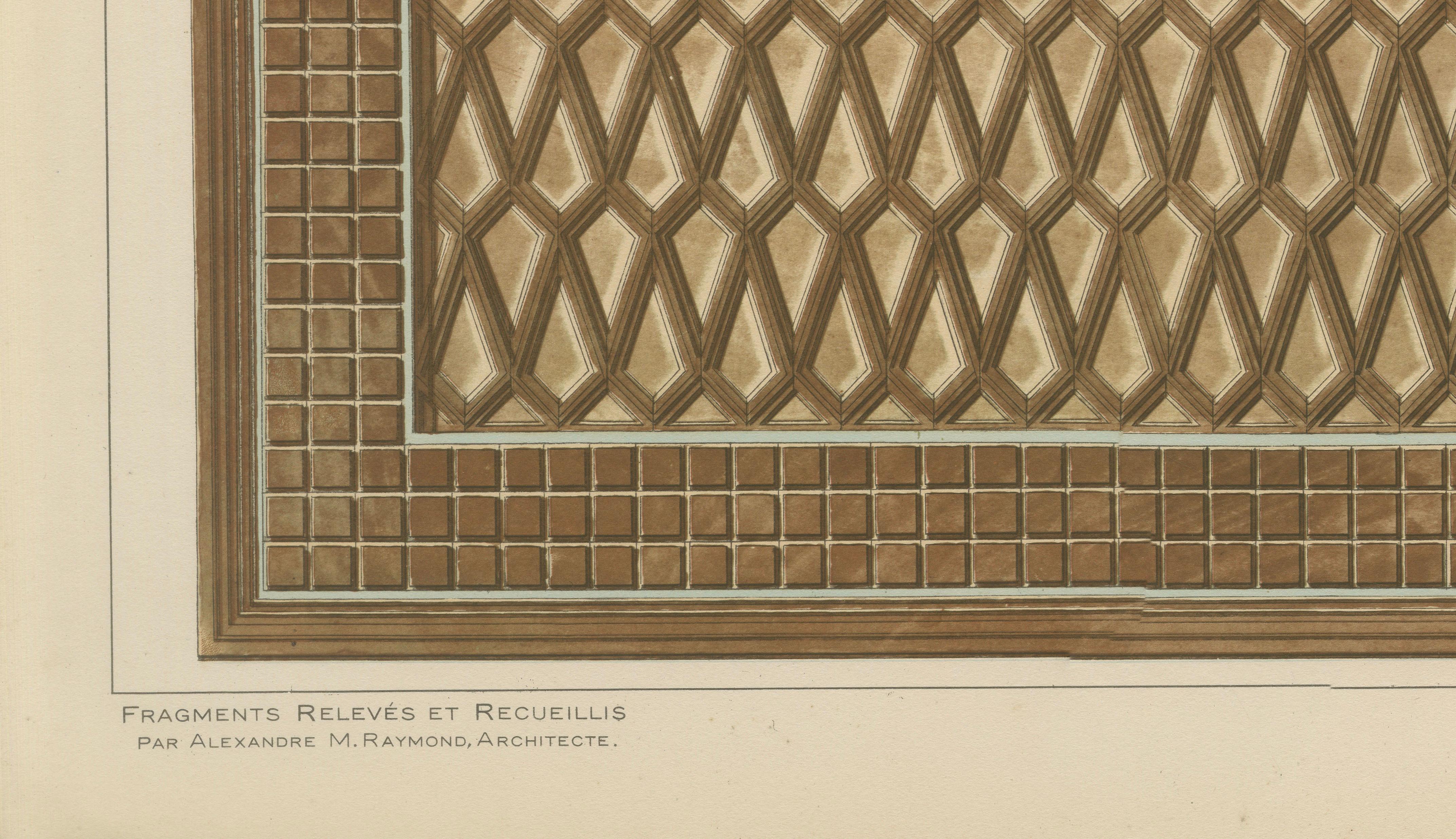Antique Ottoman Wooden Ceiling Design Print, Yenişehir, Anatolia, Published 1924