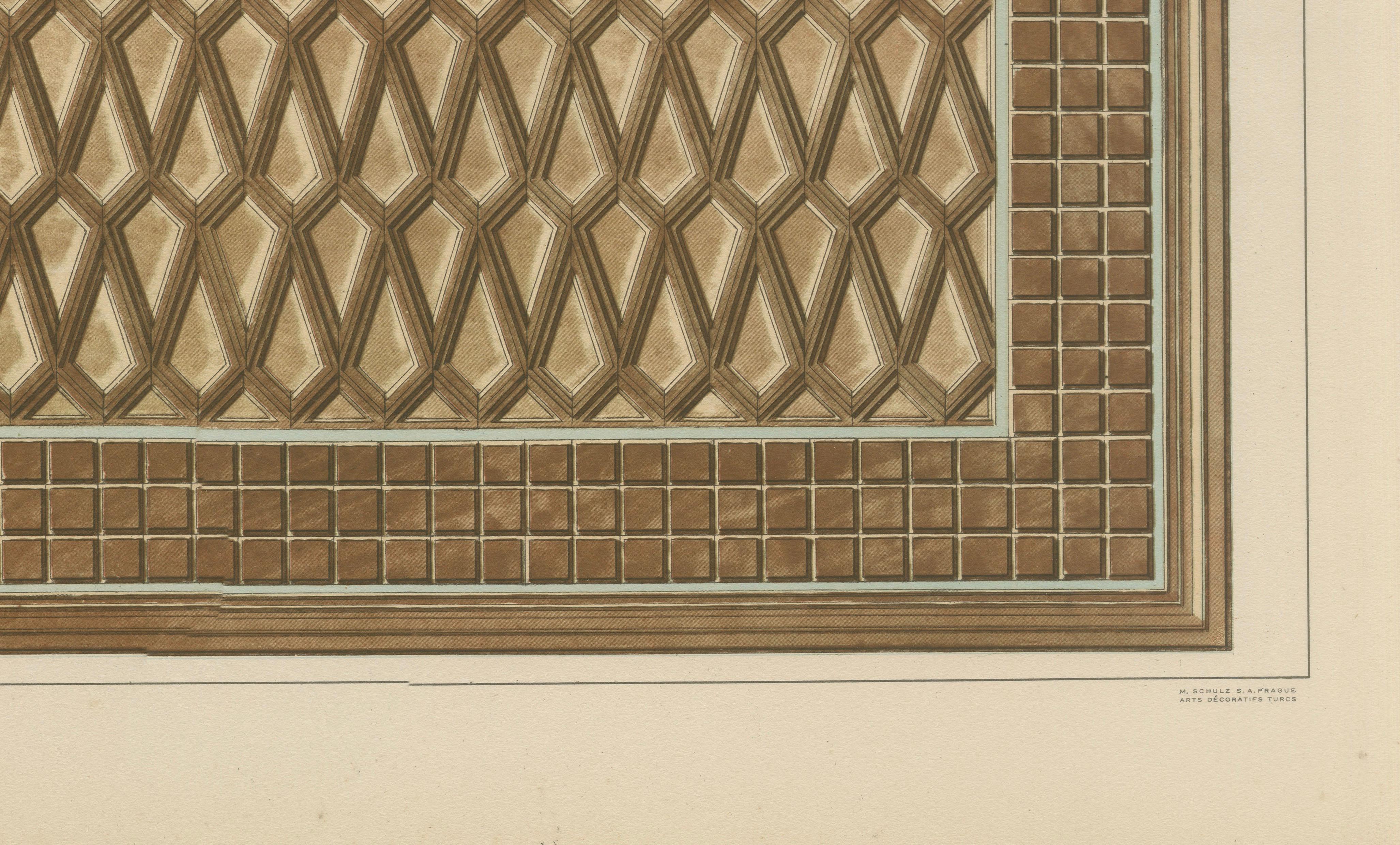 Antique Ottoman Wooden Ceiling Design Print, Yenişehir, Anatolia, Published 1924