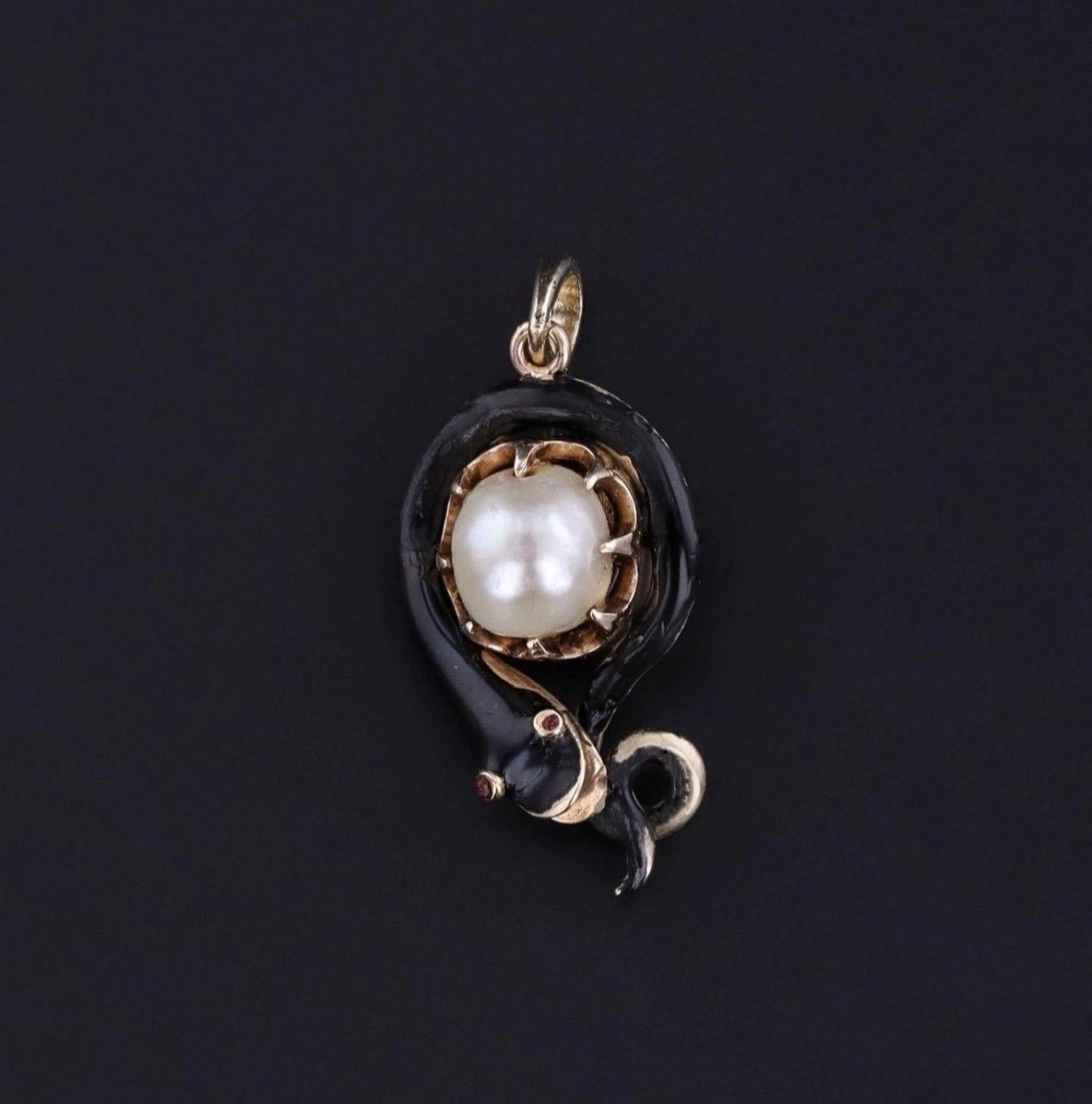 Antique Ouroboros Snake Pendant of Enamel Pearl and 12k Gold For Sale